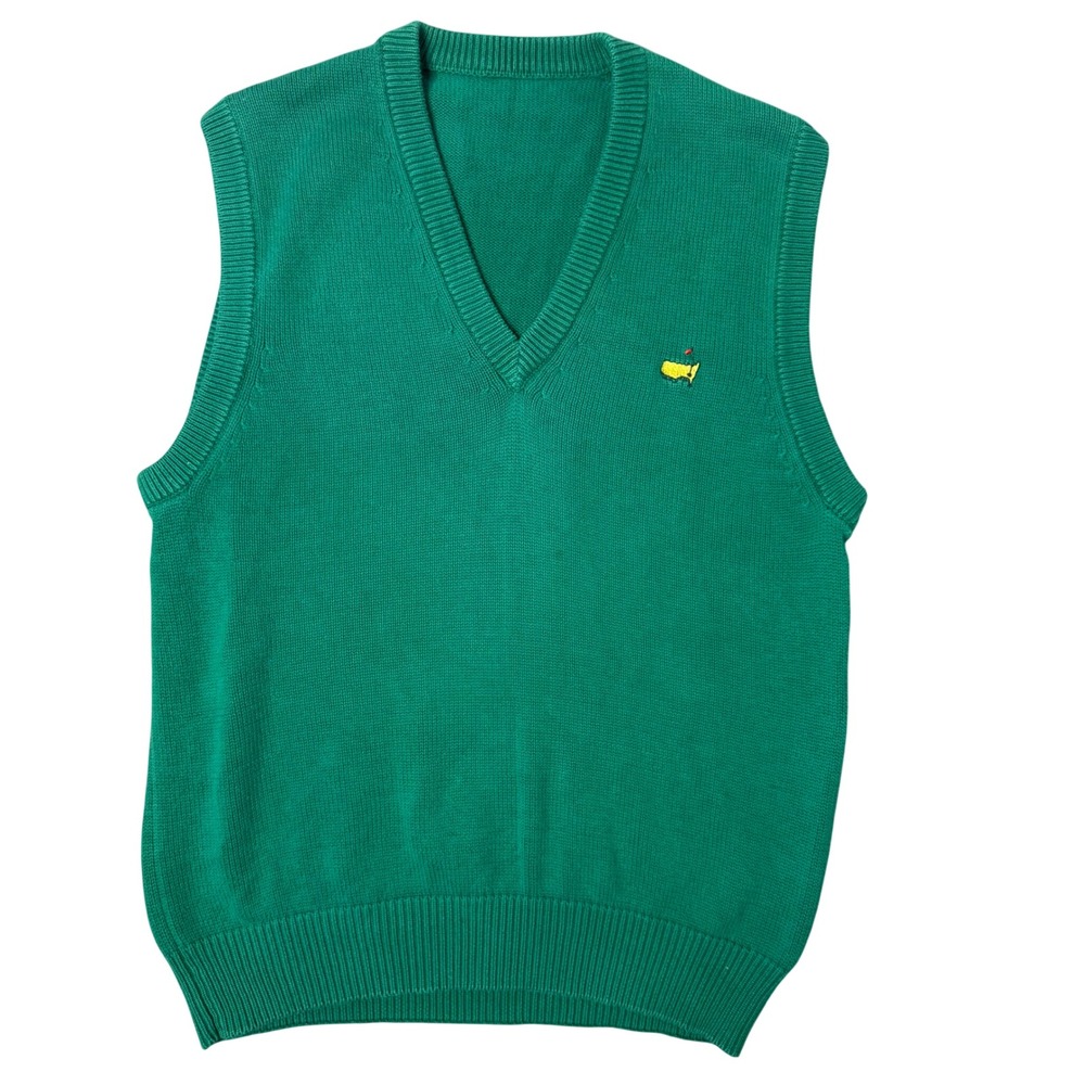 Vintage Masters Tournament Golf Sweater Vest Men M Green Cotton Knit Preppy